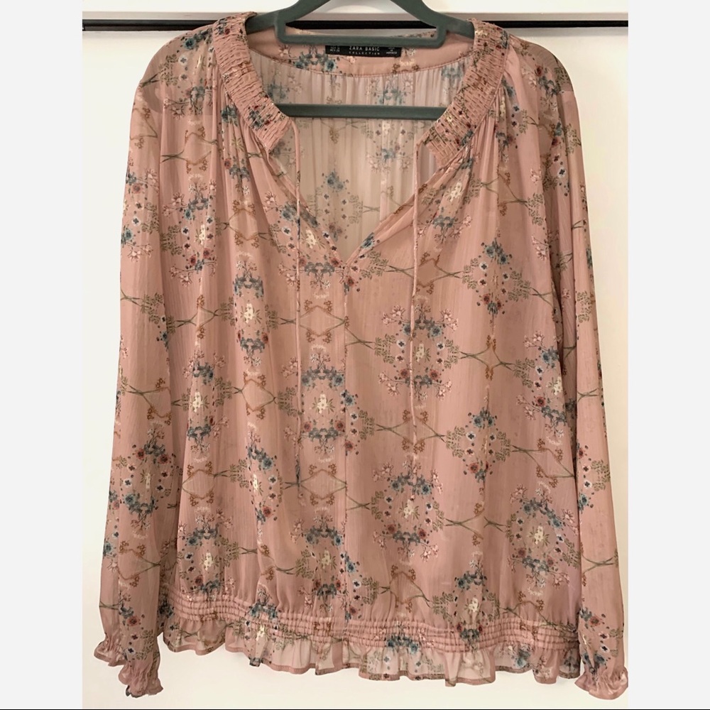 Zara basics rose colored floral top